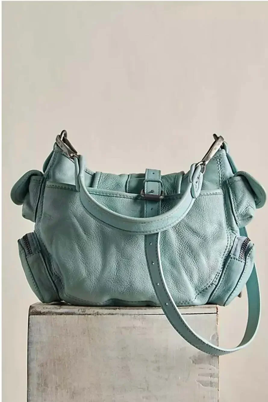 Free People We The Free Baby Asher Tote Washed Sail Blue Leather Bag